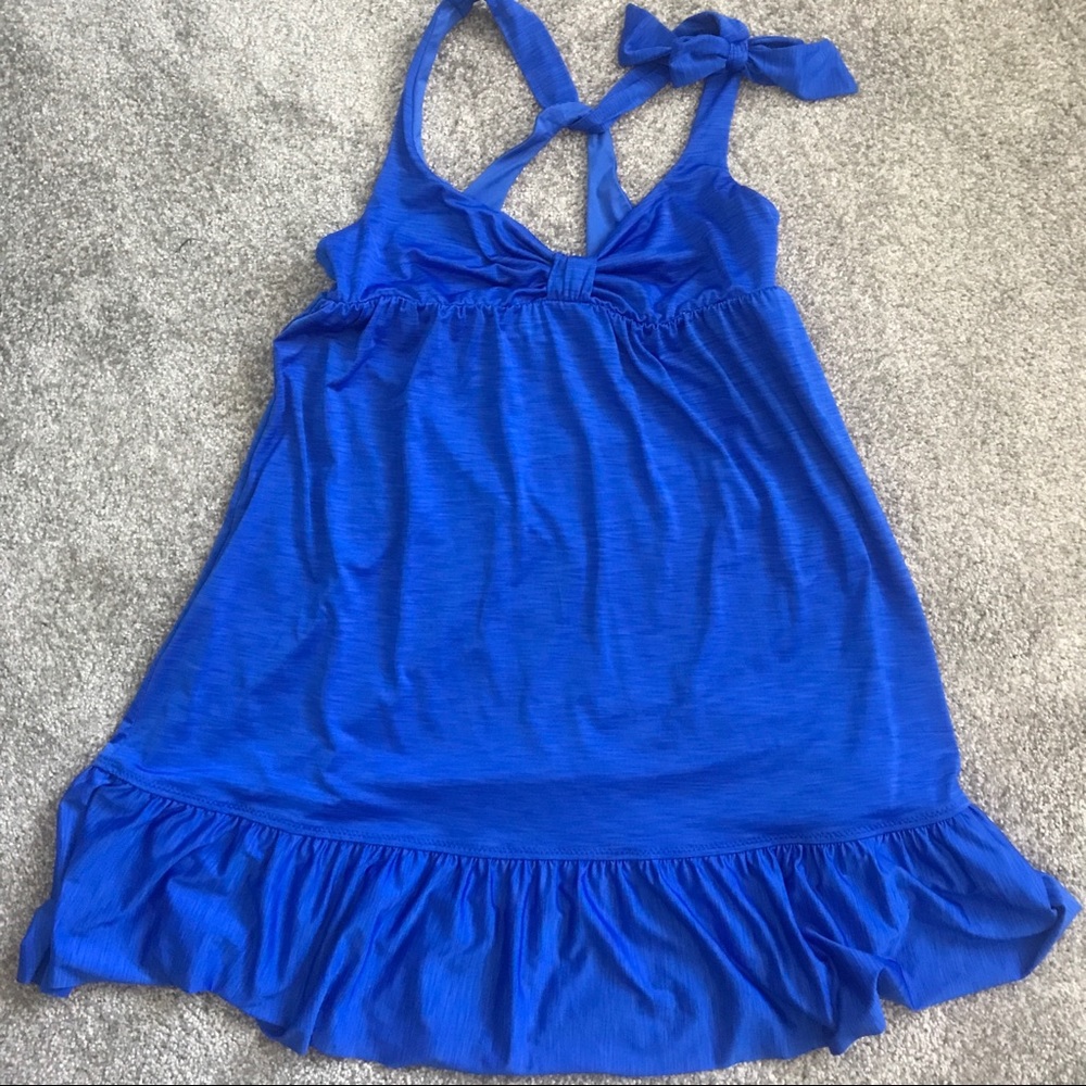 Betsey Johnson blue layer cake swim cover up.